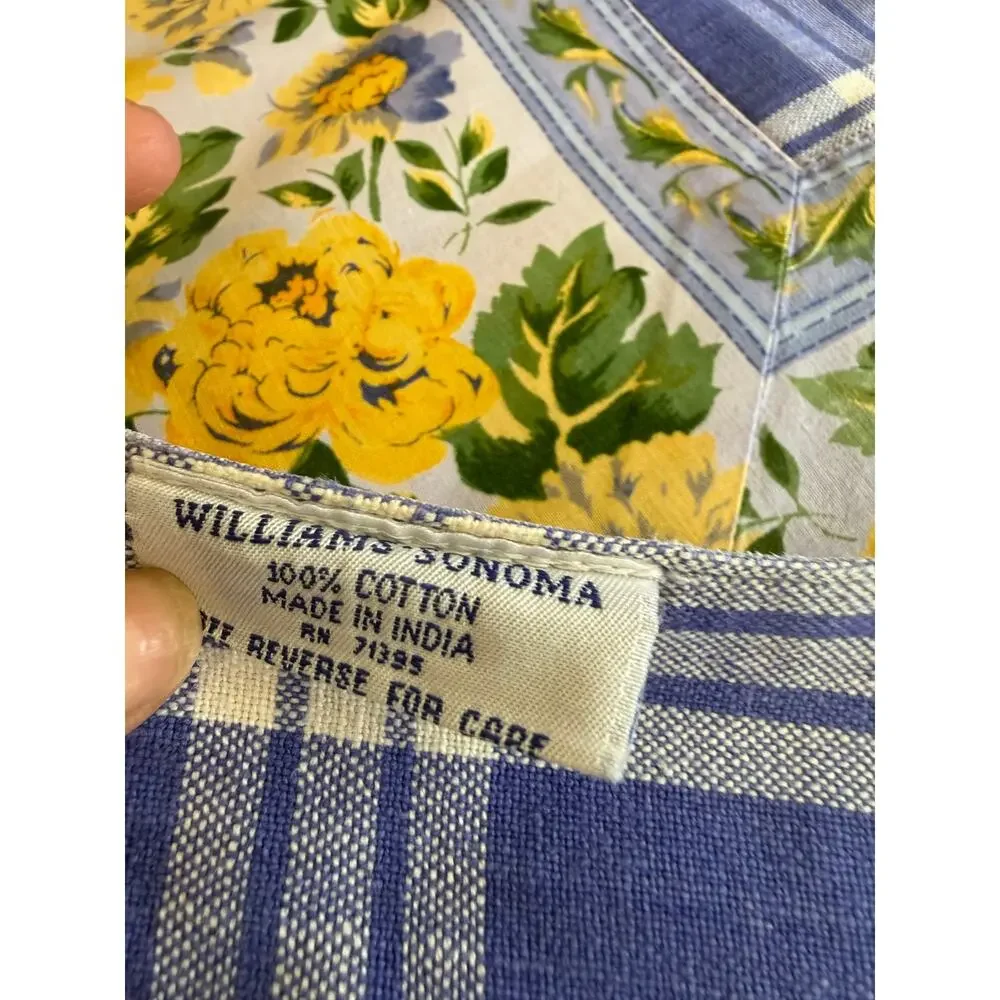 Williams Sonoma Reversible CottonTablecloth Lavender Check Yellow Floral Print